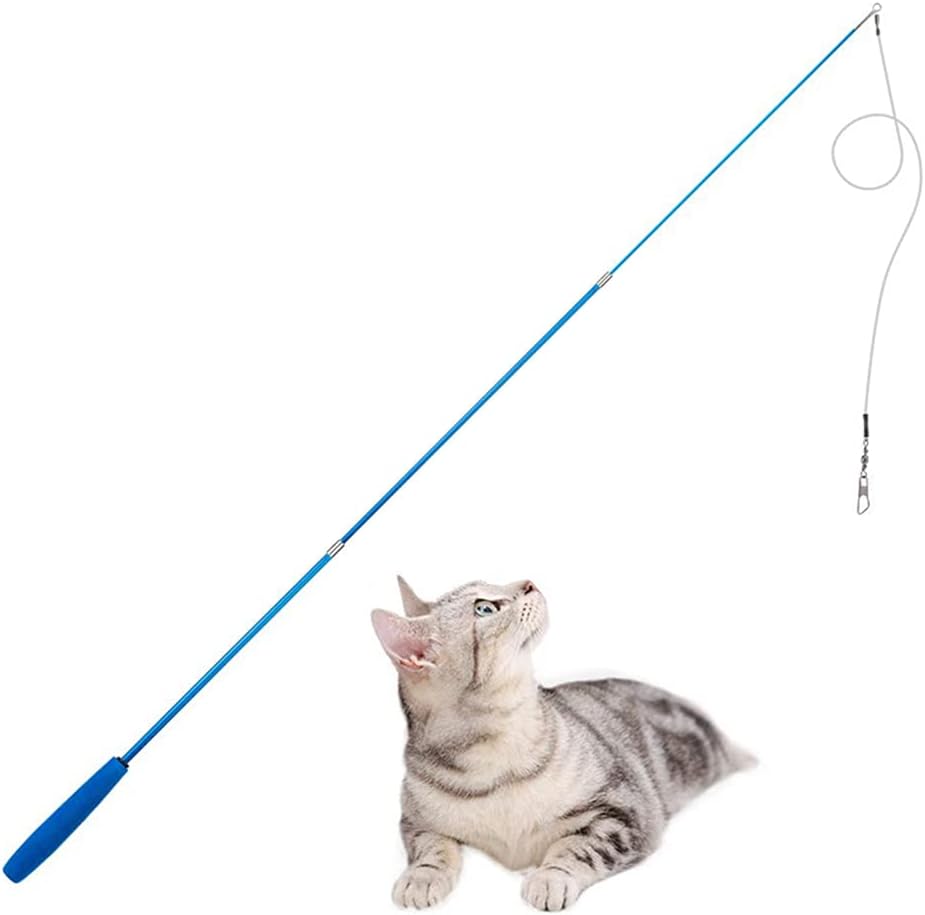 Telescopic Cat Teaser Wand | 38.1" Retractable Pole with 23.2" Elastic Cord | Comfortable Rubber Grip | Portable & Interactive Play Toy