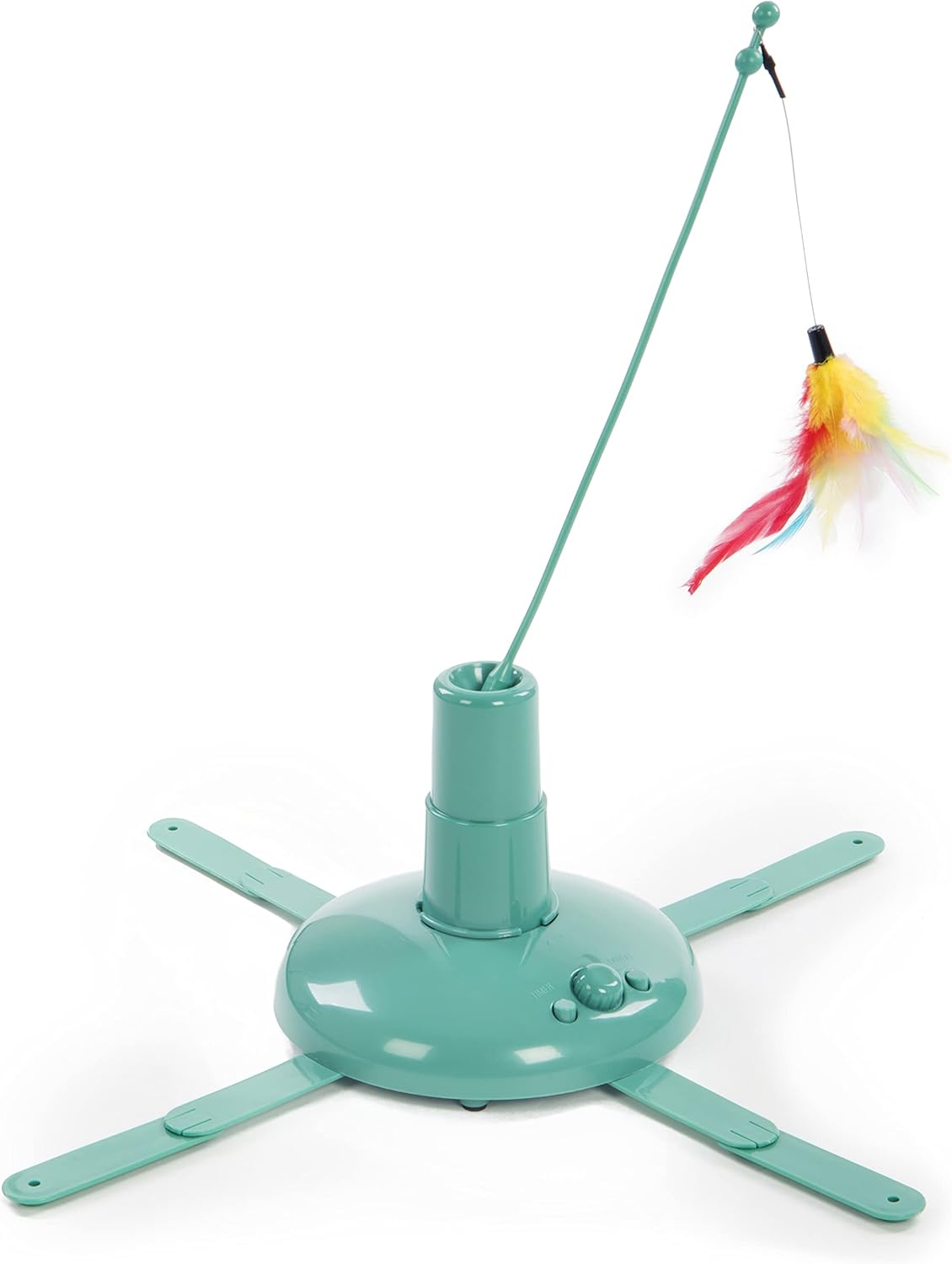 Automatic Spinning Cat Teaser Toy with Feather Wand | 7" Base, 14.75" Tall | Battery-Powered Interactive Play for Cats