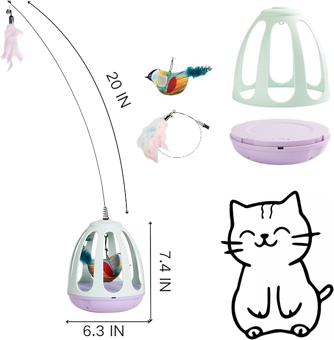 Smart Electric Cat Teaser Toy | Rotating Base with Feather Bird Attachments | Automatic Interactive Indoor Cat Toy