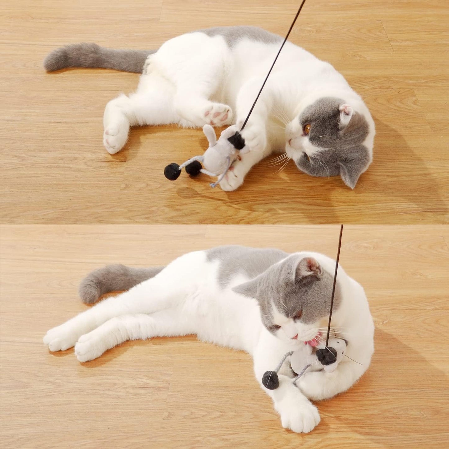 Interactive Cat Wand Toy with Plush Mouse – Teaser Toy with Hanging Rope for Indoor Cat Play and Exercise