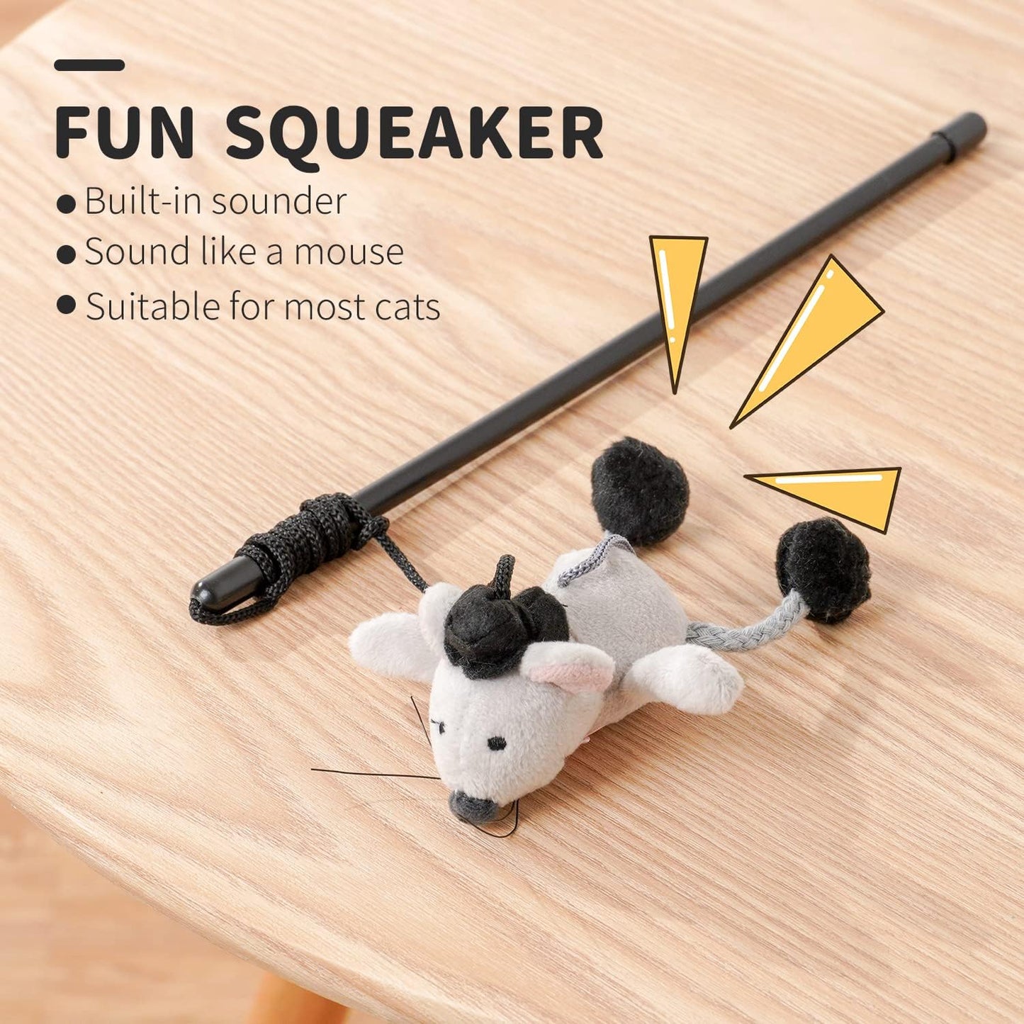 Interactive Cat Wand Toy with Plush Mouse – Teaser Toy with Hanging Rope for Indoor Cat Play and Exercise