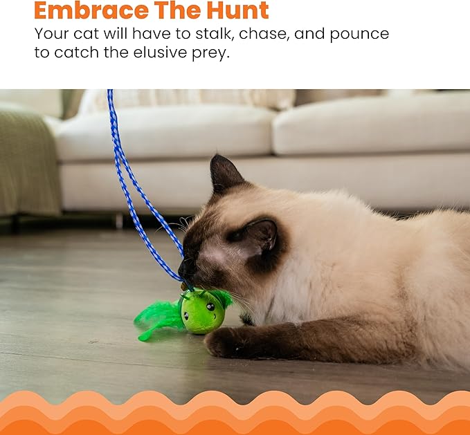 Colorful Caterpillar Cat Teaser Wand | 17.5" Interactive Cat Wand Toy with Plush Balls & Feathers | Lightweight & Fun for Indoor Play