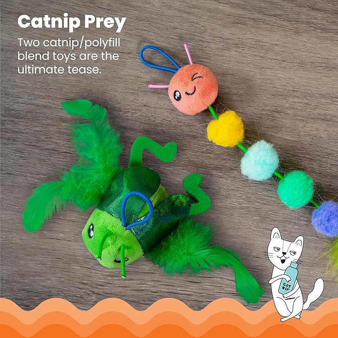 Colorful Caterpillar Cat Teaser Wand | 17.5" Interactive Cat Wand Toy with Plush Balls & Feathers | Lightweight & Fun for Indoor Play