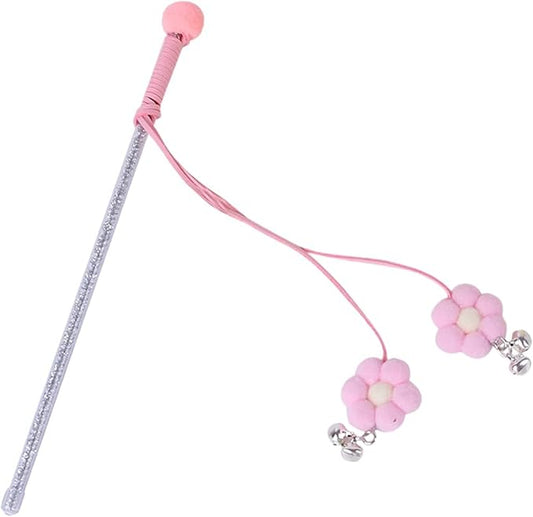 Pink Flower Cat Teaser Wand with Bells | Glitter Wand Toy for Interactive Play | Lightweight, Cute & Engaging