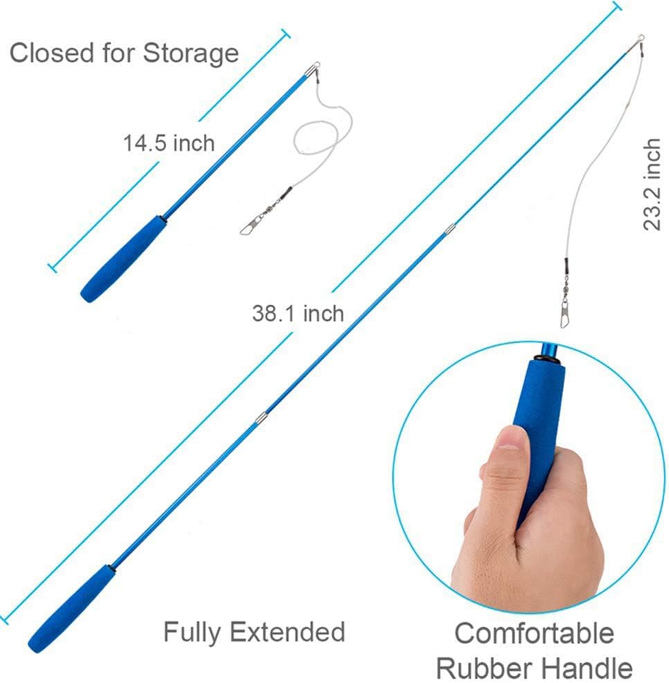 Telescopic Cat Teaser Wand | 38.1" Retractable Pole with 23.2" Elastic Cord | Comfortable Rubber Grip | Portable & Interactive Play Toy