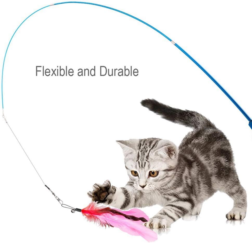 Telescopic Cat Teaser Wand | 38.1" Retractable Pole with 23.2" Elastic Cord | Comfortable Rubber Grip | Portable & Interactive Play Toy