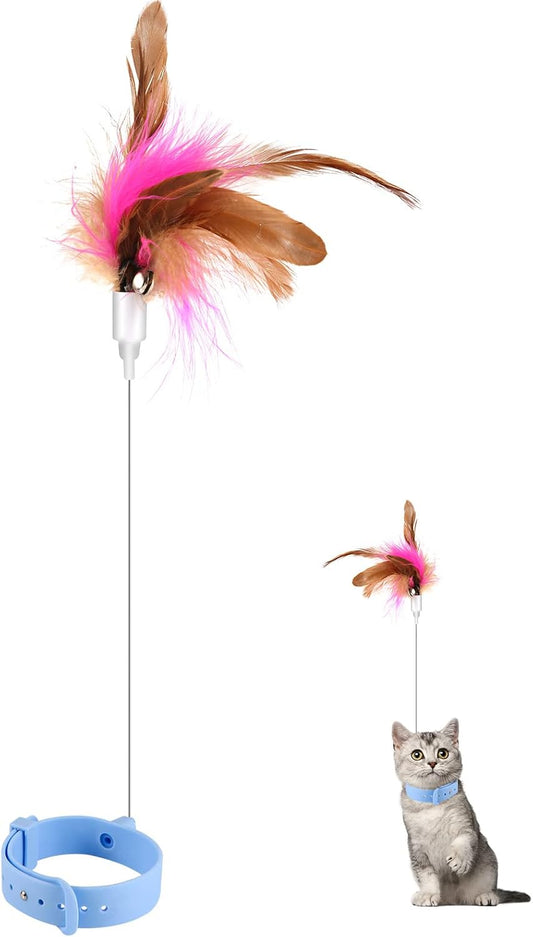Wearable Feather Cat Teaser Wand with Bell | Adjustable Silicone Wrist Strap | Hands-Free Interactive Toy for Cats