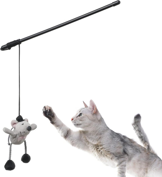 Interactive Cat Wand Toy with Plush Mouse – Teaser Toy with Hanging Rope for Indoor Cat Play and Exercise