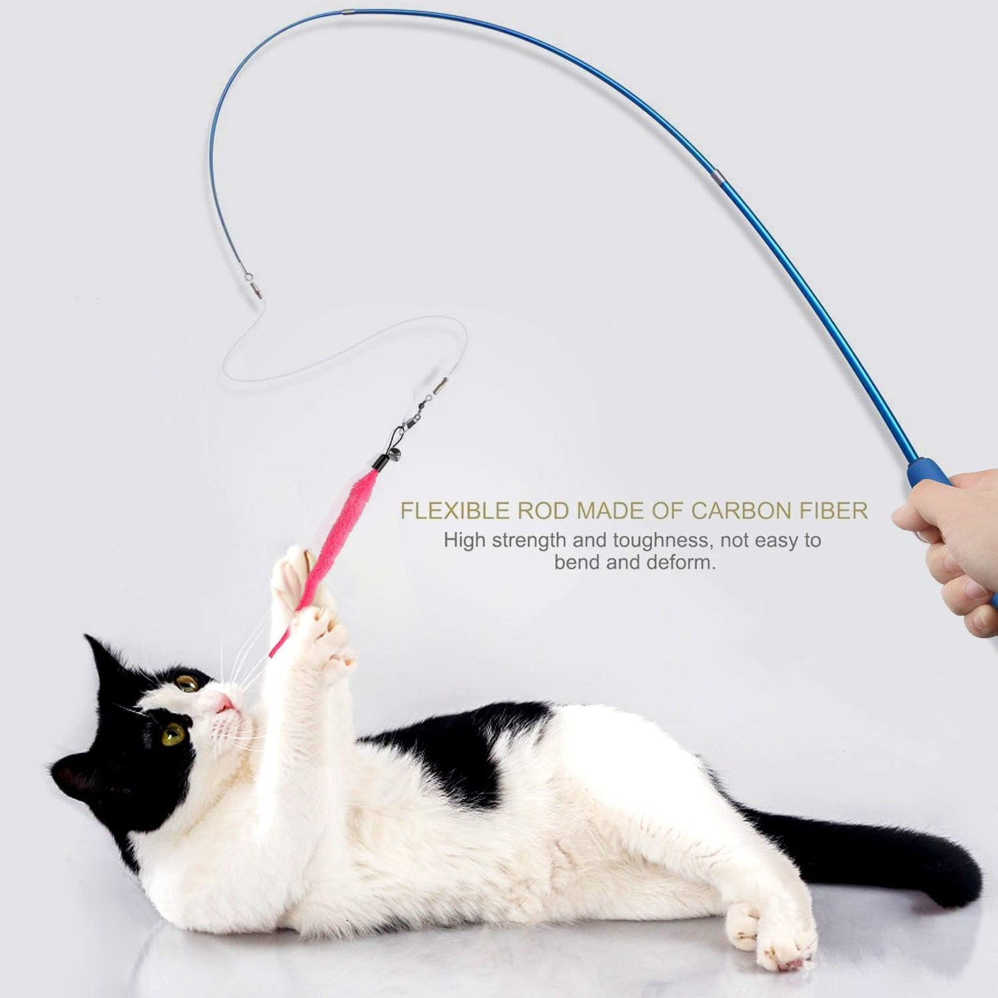 Telescopic Cat Teaser Wand | 38.1" Retractable Pole with 23.2" Elastic Cord | Comfortable Rubber Grip | Portable & Interactive Play Toy