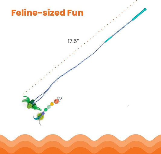 Colorful Caterpillar Cat Teaser Wand | 17.5" Interactive Cat Wand Toy with Plush Balls & Feathers | Lightweight & Fun for Indoor Play