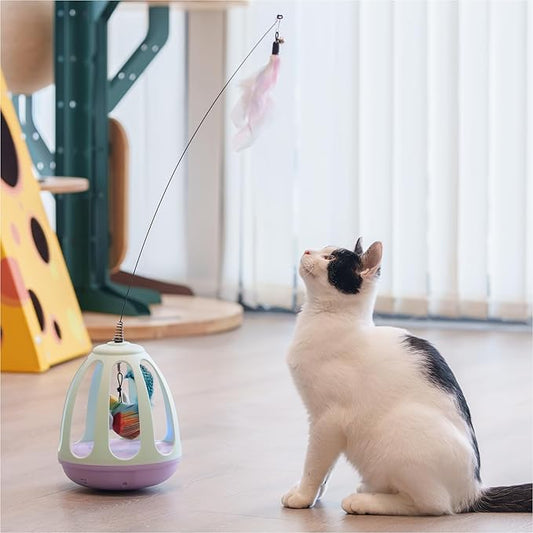 Smart Electric Cat Teaser Toy | Rotating Base with Feather Bird Attachments | Automatic Interactive Indoor Cat Toy