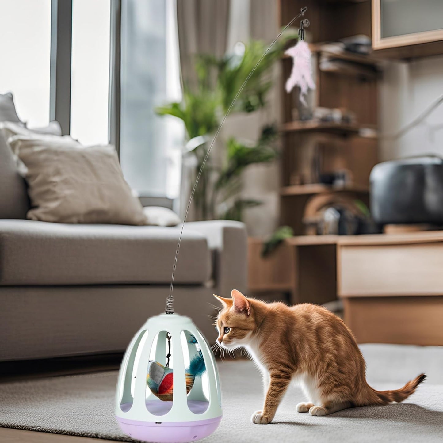 Smart Electric Cat Teaser Toy | Rotating Base with Feather Bird Attachments | Automatic Interactive Indoor Cat Toy