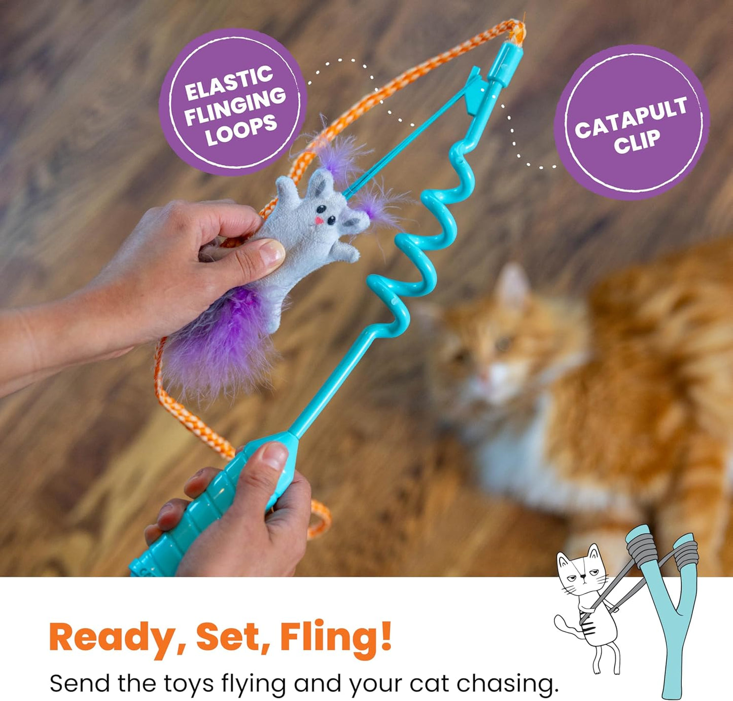 Mini Cat Teaser Wand with Spiral Handle | 15.2" Compact Size | Includes Plush Ball & Feather Mouse | Interactive Toy for Cats