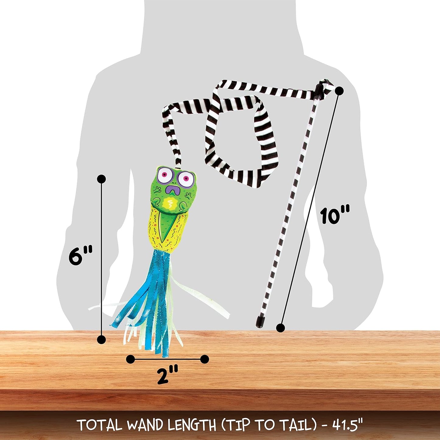Funny Frog Cat Teaser Wand | 41.5" Interactive Wand Toy with Colorful Ribbons | Play & Exercise Tool for Cats