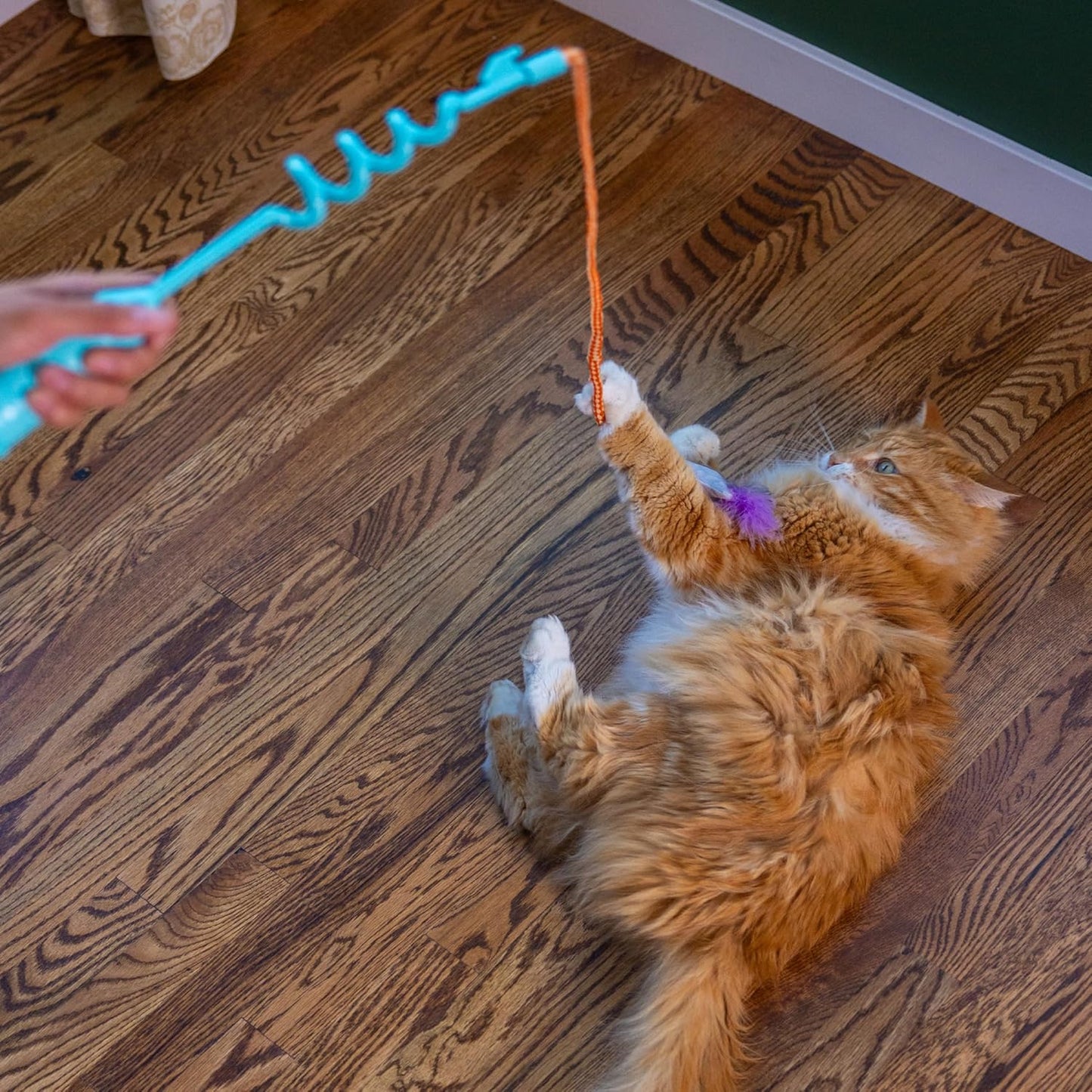 Mini Cat Teaser Wand with Spiral Handle | 15.2" Compact Size | Includes Plush Ball & Feather Mouse | Interactive Toy for Cats